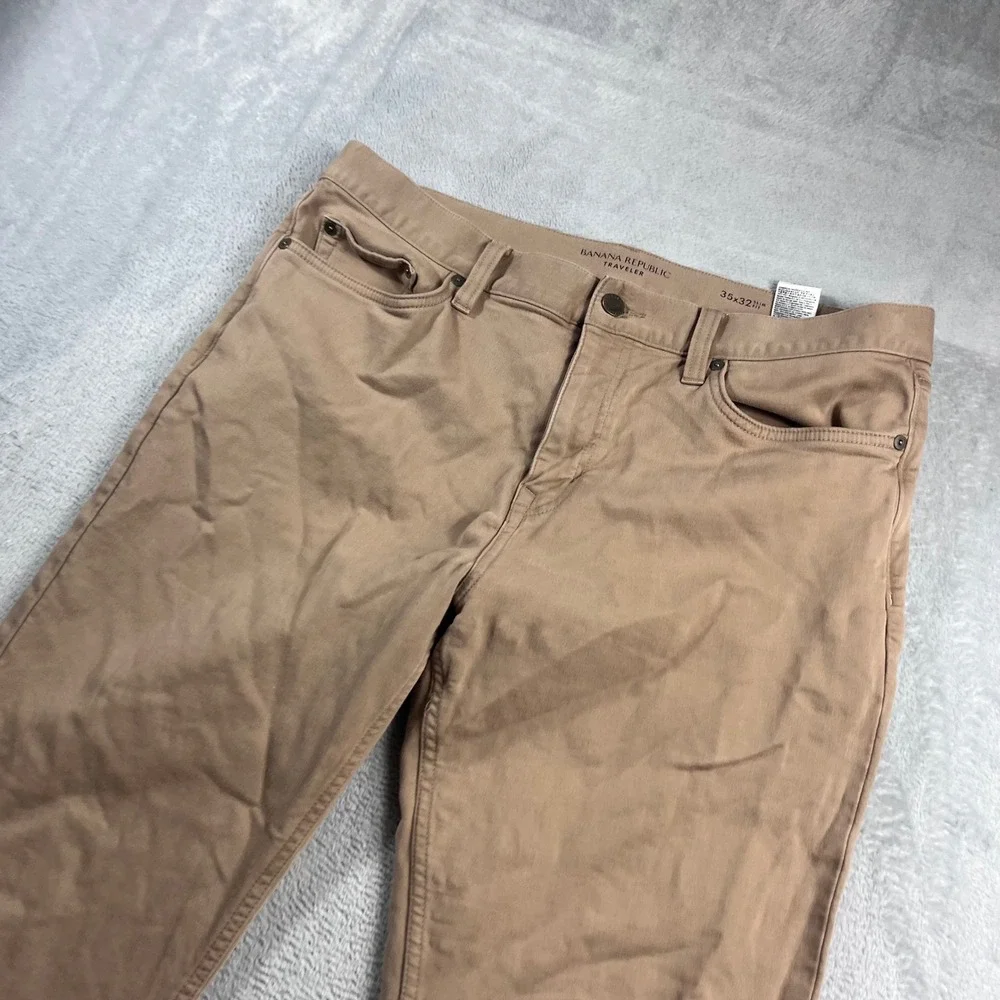 Banana Republic Traveler Pants Mens 35x32 Slim Fit Tan Khaki Chino 5-Pocket